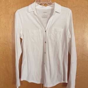 Women's Button Down V Neck Shirt Size S White